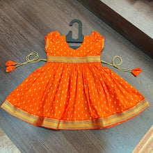 Load image into Gallery viewer, Orange Chanderi Butti Frock Dress - MEEMORA FROCKS

