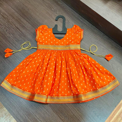 Orange Chanderi Butti Frock Dress - MEEMORA FROCKS