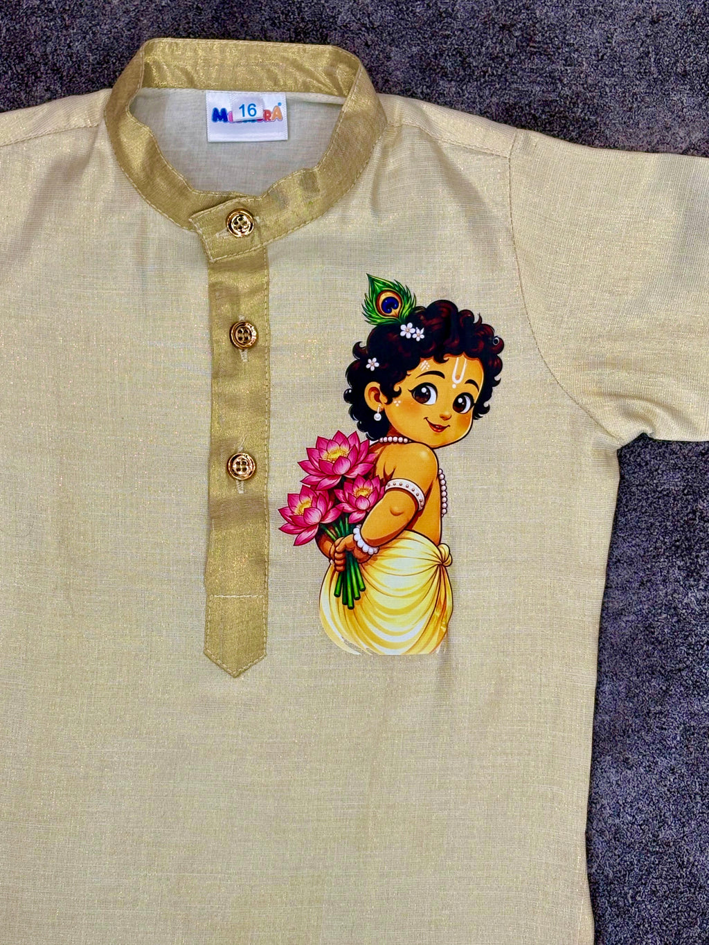 Krishna Cream Kasavu Silk Kurta Pajama for Boys