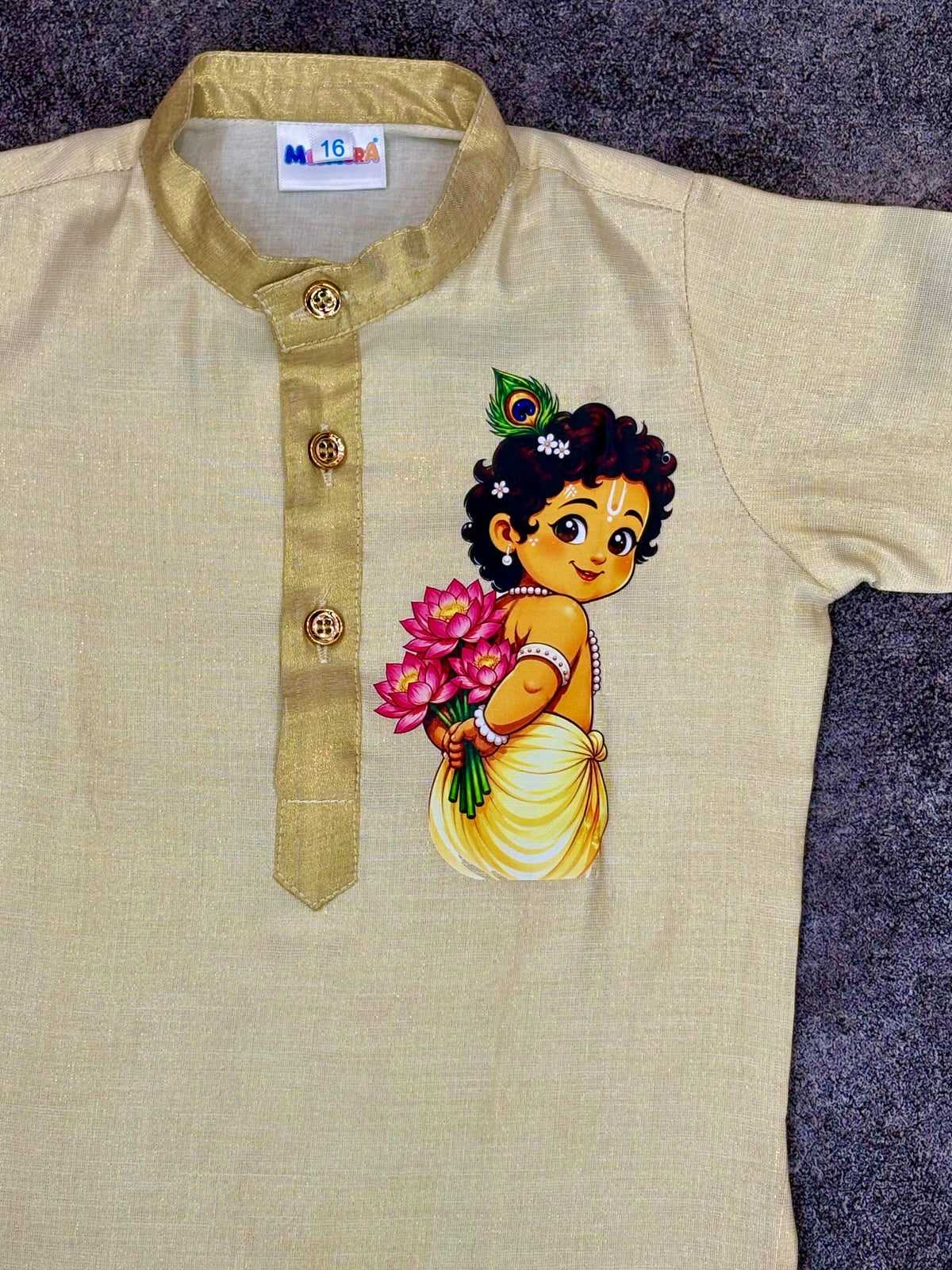 Krishna Cream Kasavu Silk Kurta Pajama for Boys