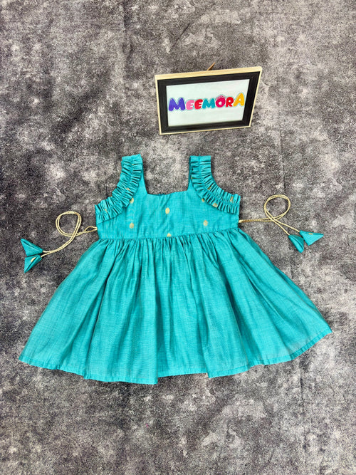 Teal Gold Coin Silk Frock for Girls | 0–5 Years