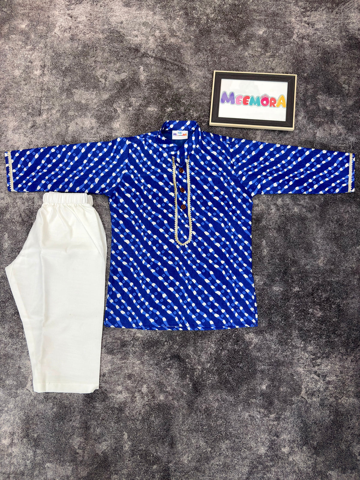 Royal Blue Lehriya Cotton Kurta Pajama for Boys | 0-7 Years