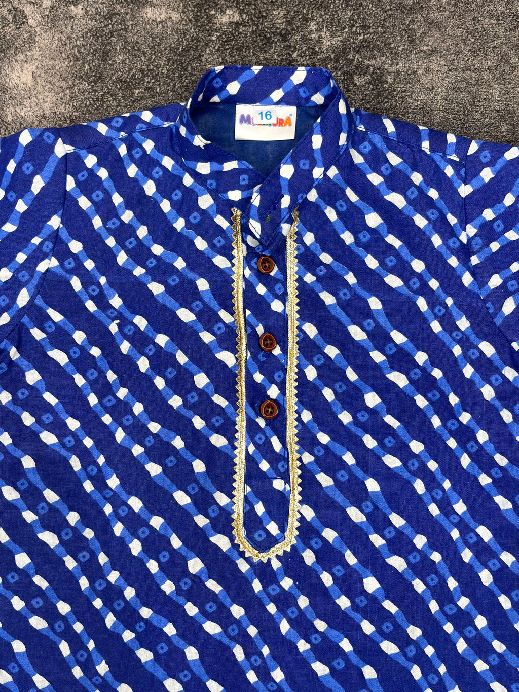 Royal Blue Lehriya Cotton Kurta Pajama for Boys | 0-7 Years