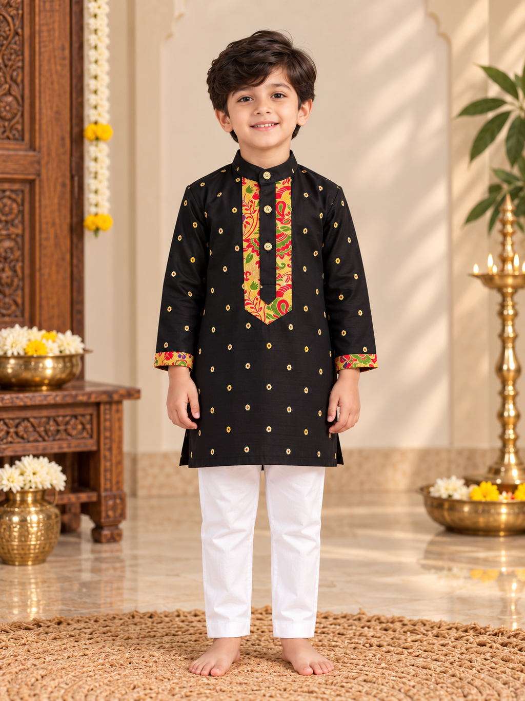 Black Paithani Zari Silk Kurta Pajama