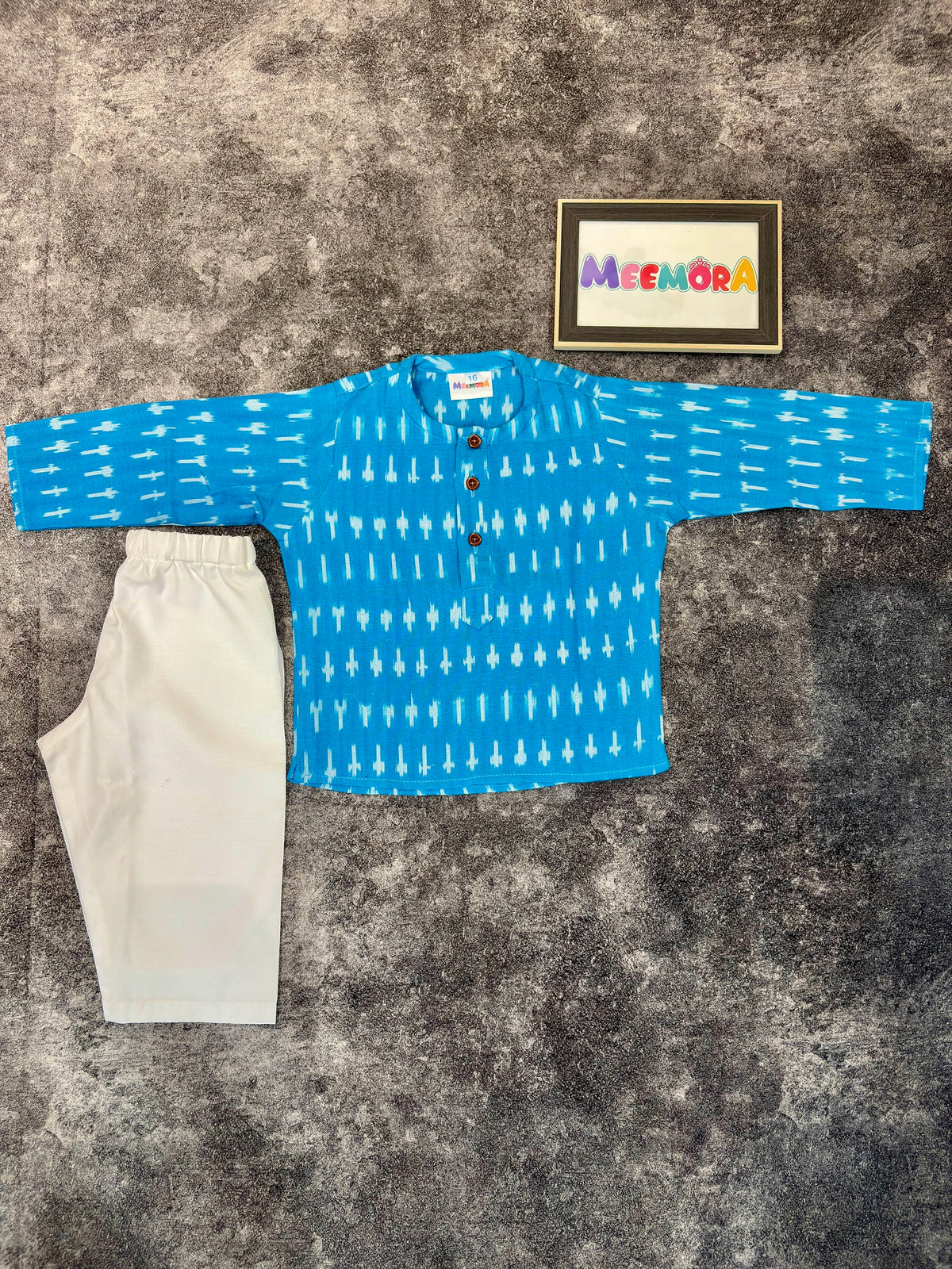 Sky Blue Ikat Cotton Kurta Pajama for Boys | 0-7 Years