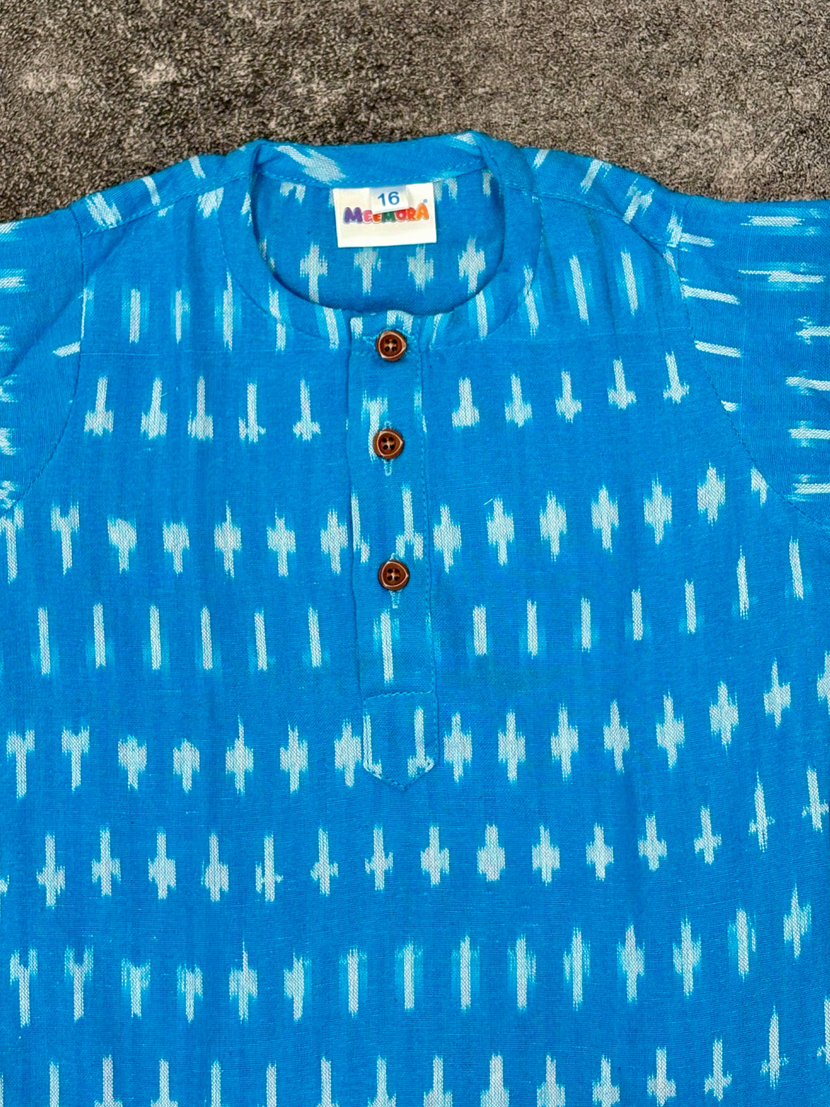 Sky Blue Ikat Cotton Kurta Pajama for Boys | 0-7 Years