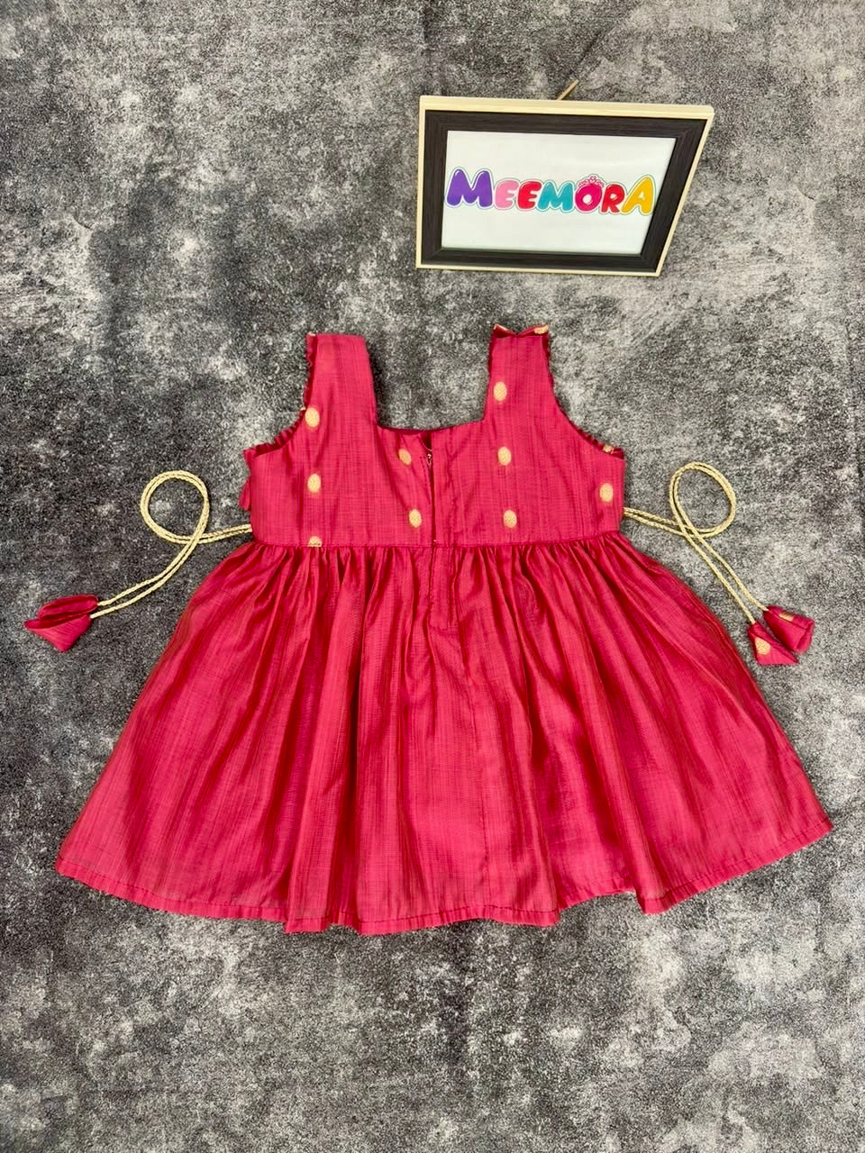 Cherry Gold Coin Silk Frock for Girls | 0–5 Years