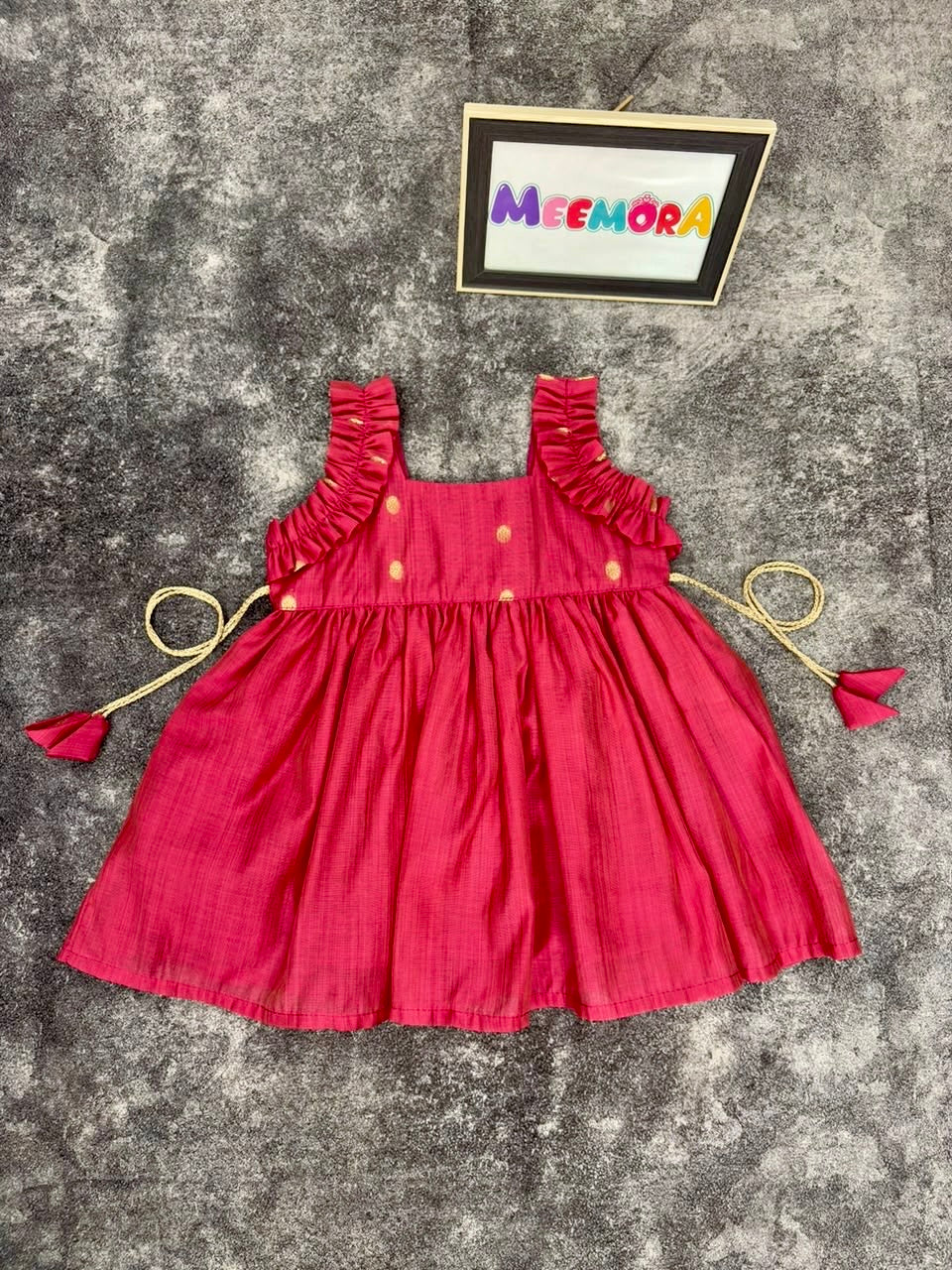 Cherry Gold Coin Silk Frock for Girls | 0–5 Years