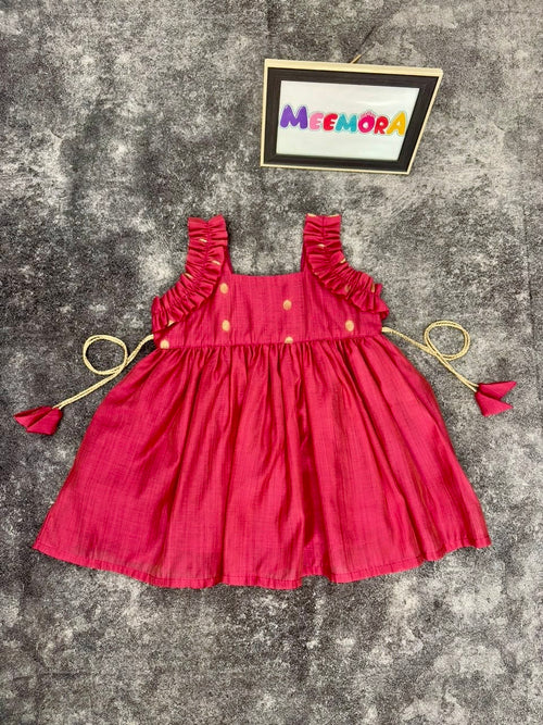 Cherry Gold Coin Silk Frock for Girls | 0–5 Years