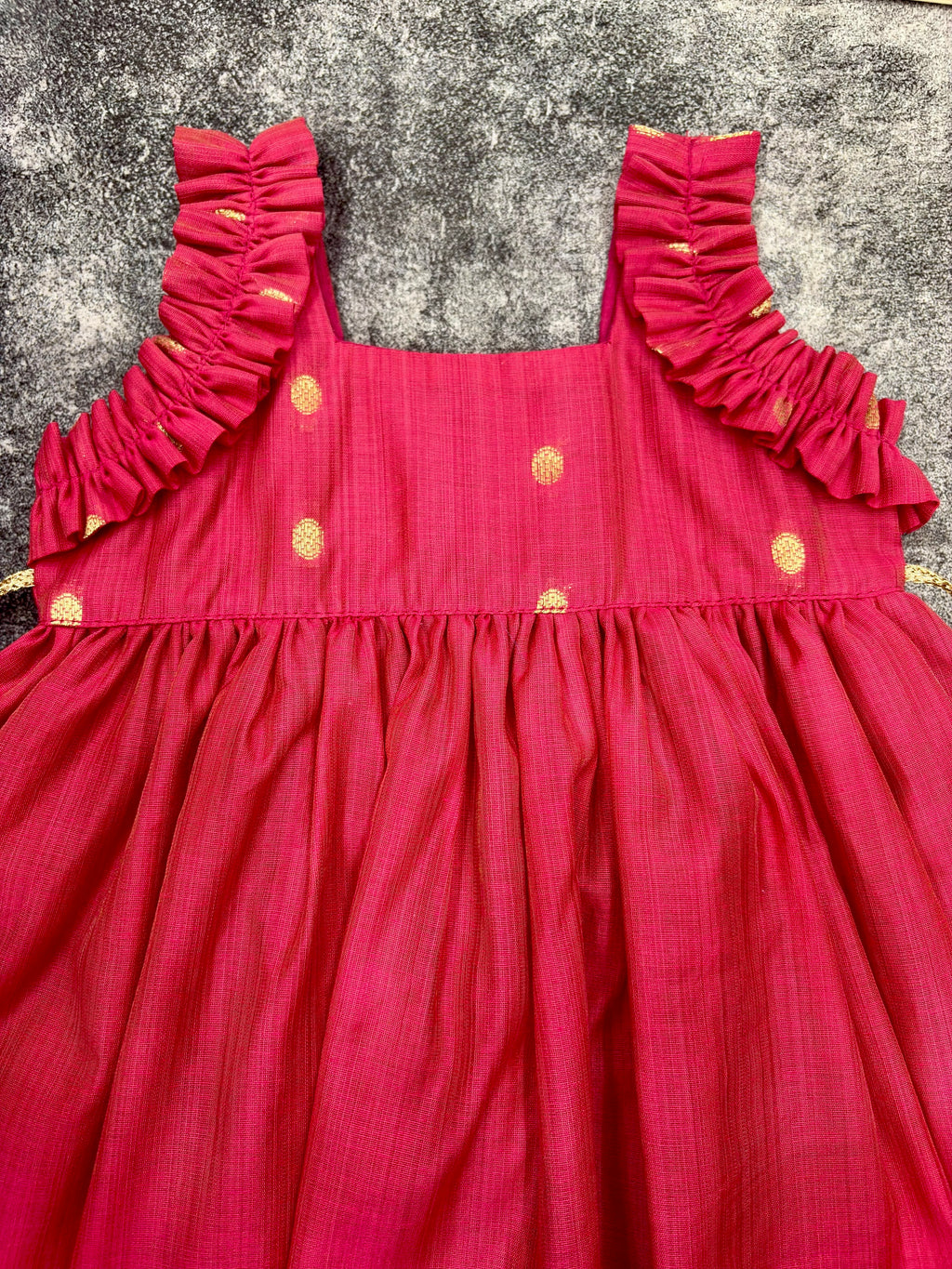 Cherry Gold Coin Silk Frock for Girls | 0–5 Years