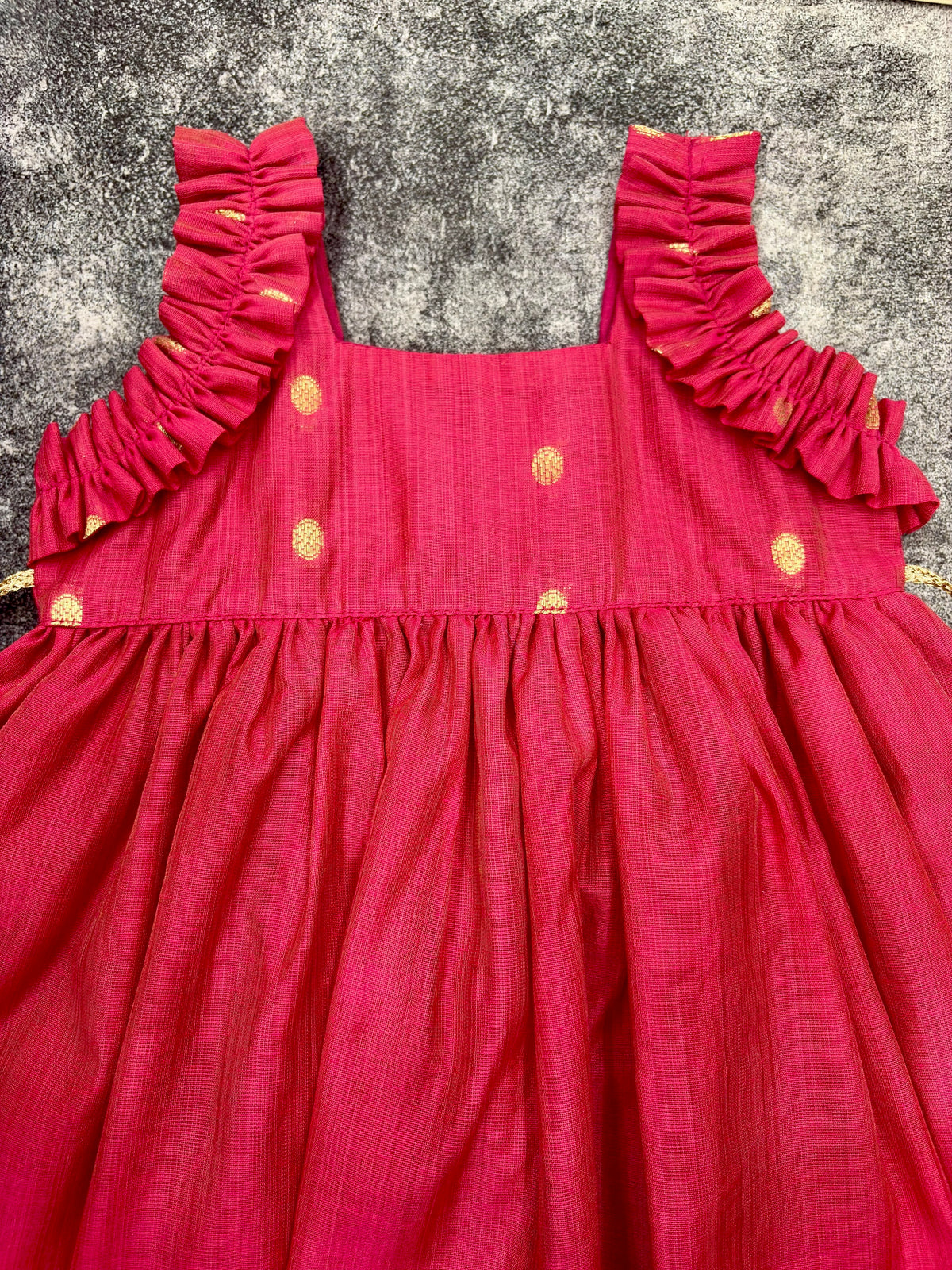 Cherry Gold Coin Silk Frock for Girls | 0–5 Years