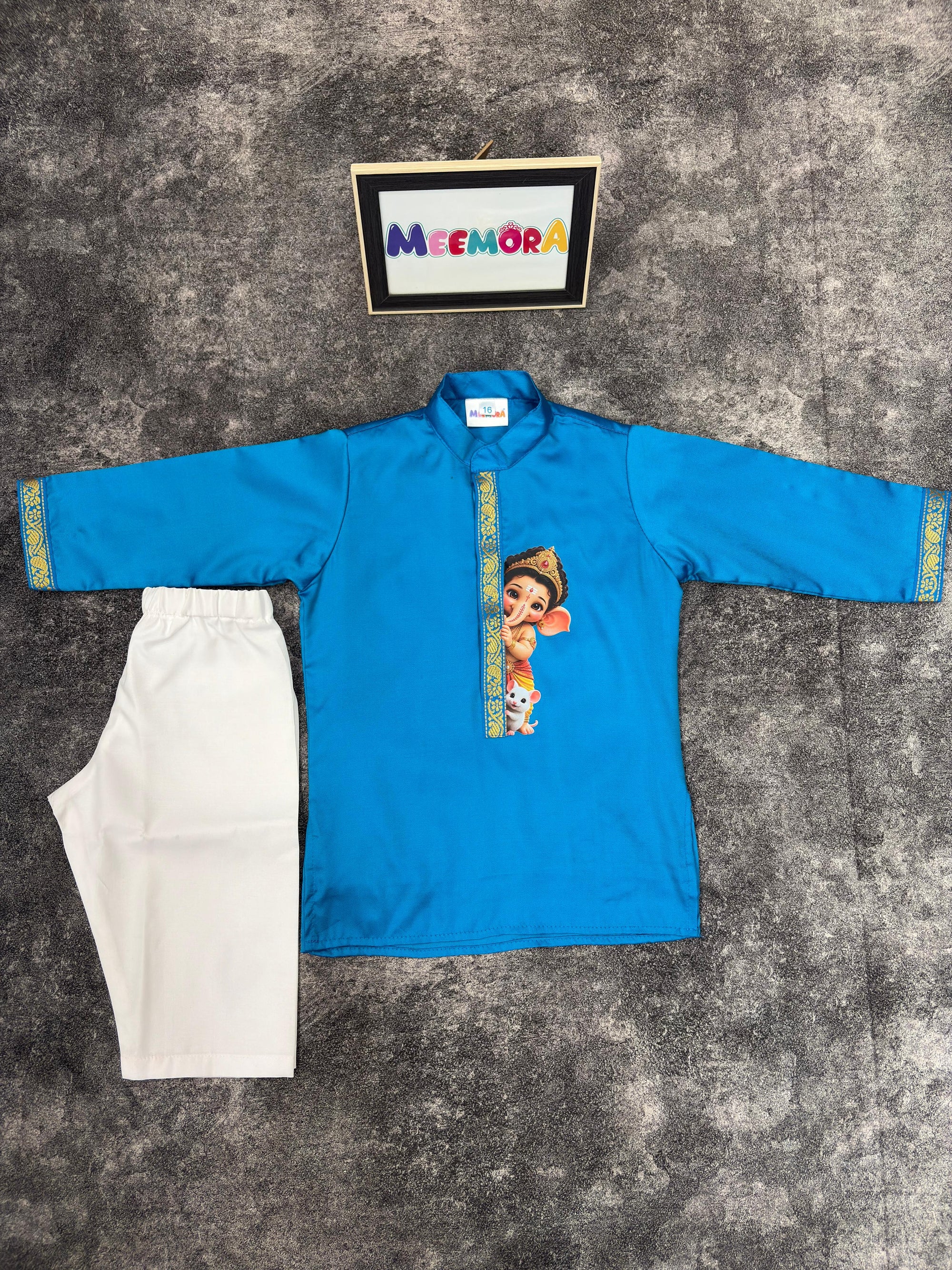 Chintamani Ganpati Soft Silk Kurta Pajama for Boys