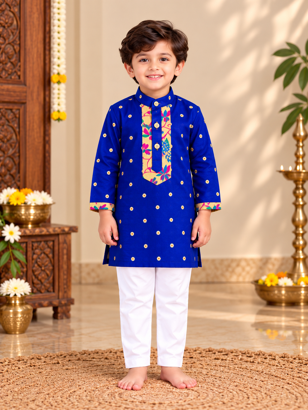 Royal Blue Paithani Zari Silk Kurta Pajama