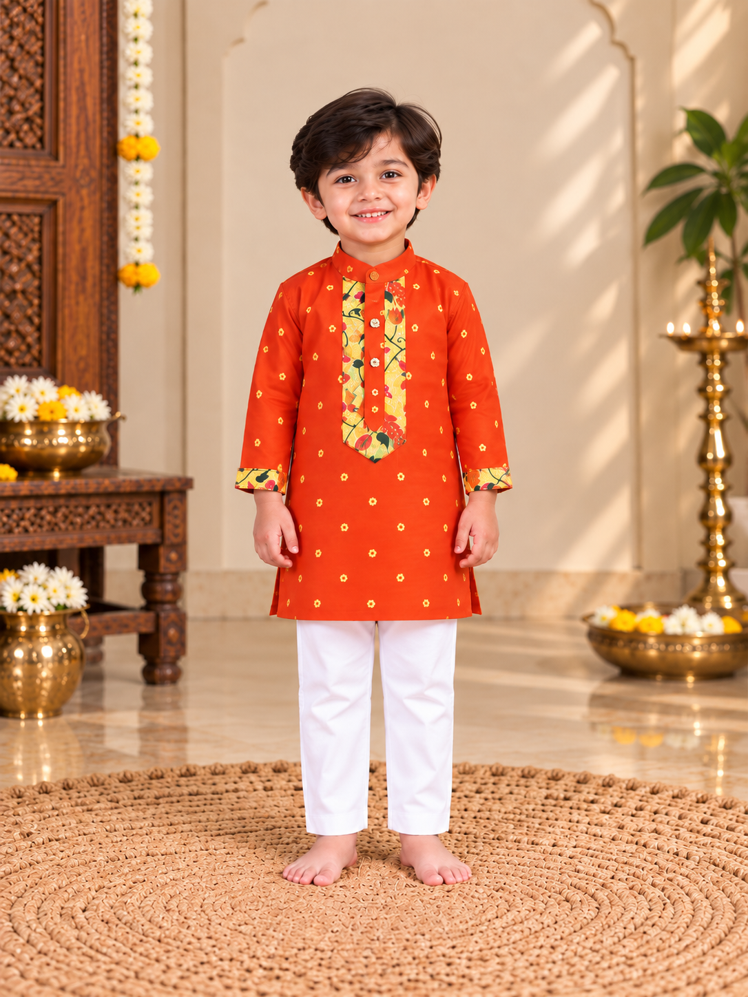 Orange Paithani Zari Silk Kurta Pajama