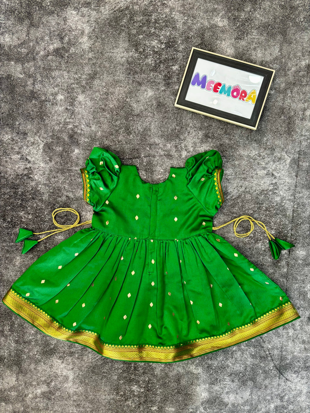 Green Paithani Butti Silk Frock for Girls | 0–8 Years