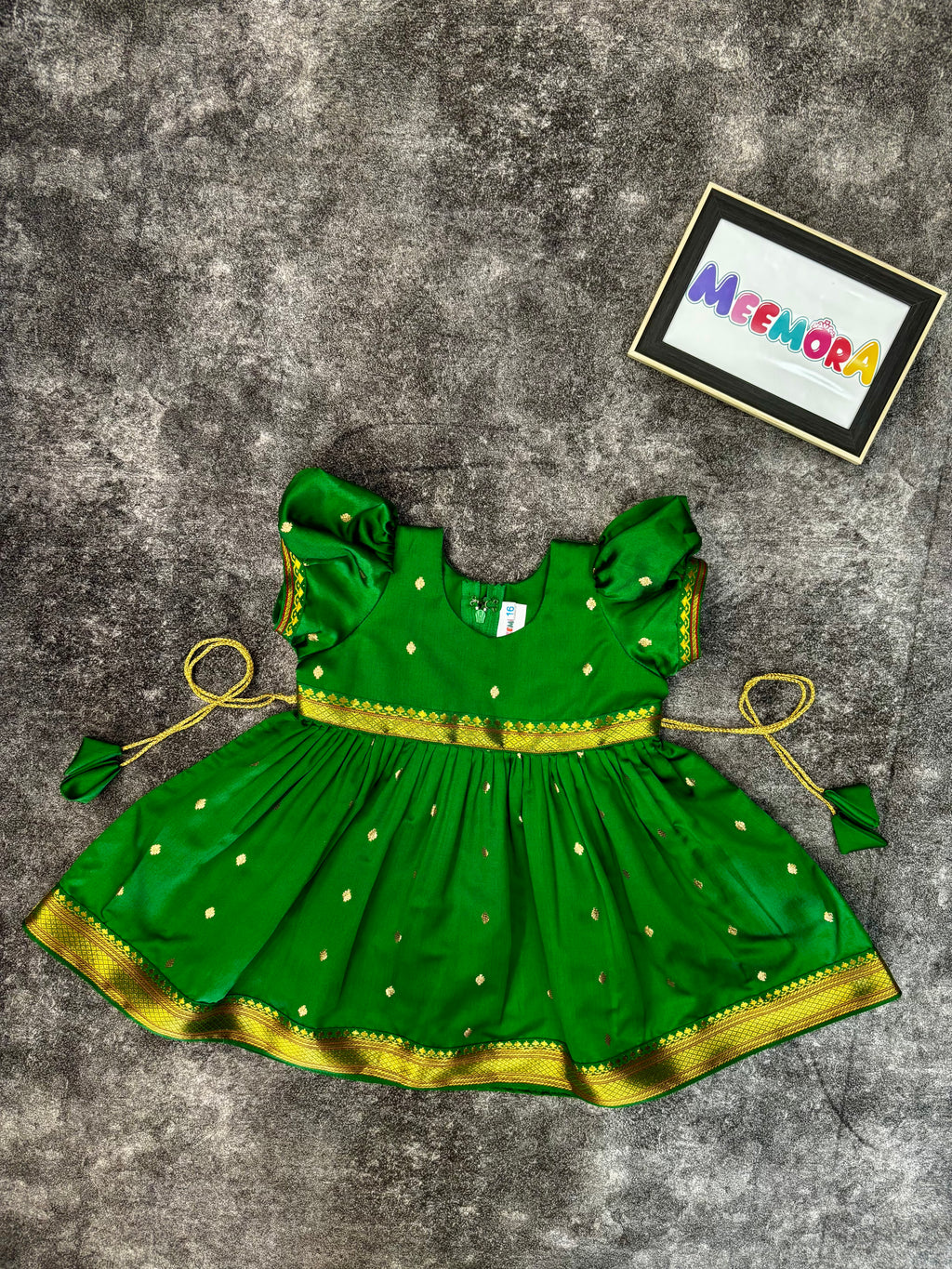 Green Paithani Butti Silk Frock for Girls | 0–8 Years