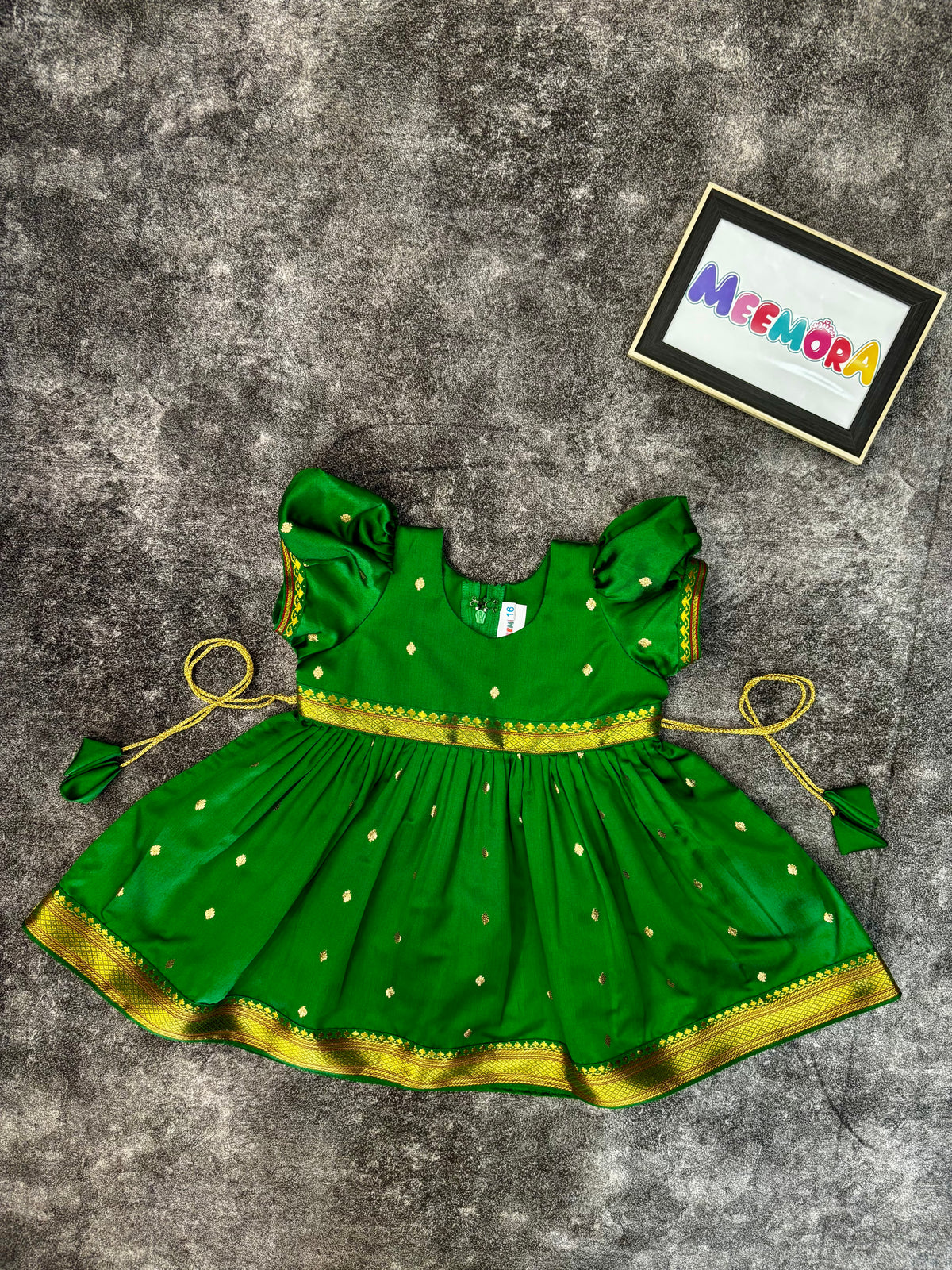 Green Paithani Butti Silk Frock for Girls | 0–8 Years
