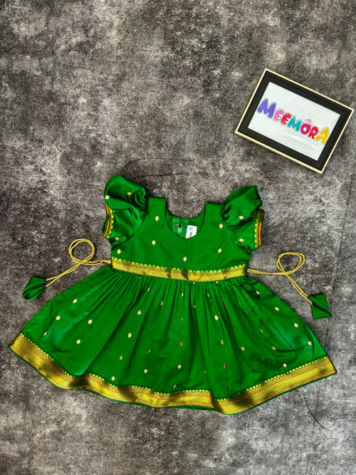 Green Paithani Butti Silk Frock for Girls | 0–8 Years