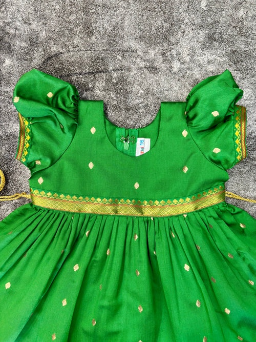 Green Paithani Butti Silk Frock for Girls | 0–8 Years