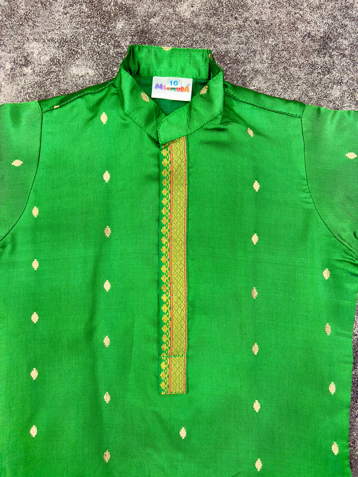 Green Silk Paithani Butti Ganpati Silk Kurta Pajama for Boys