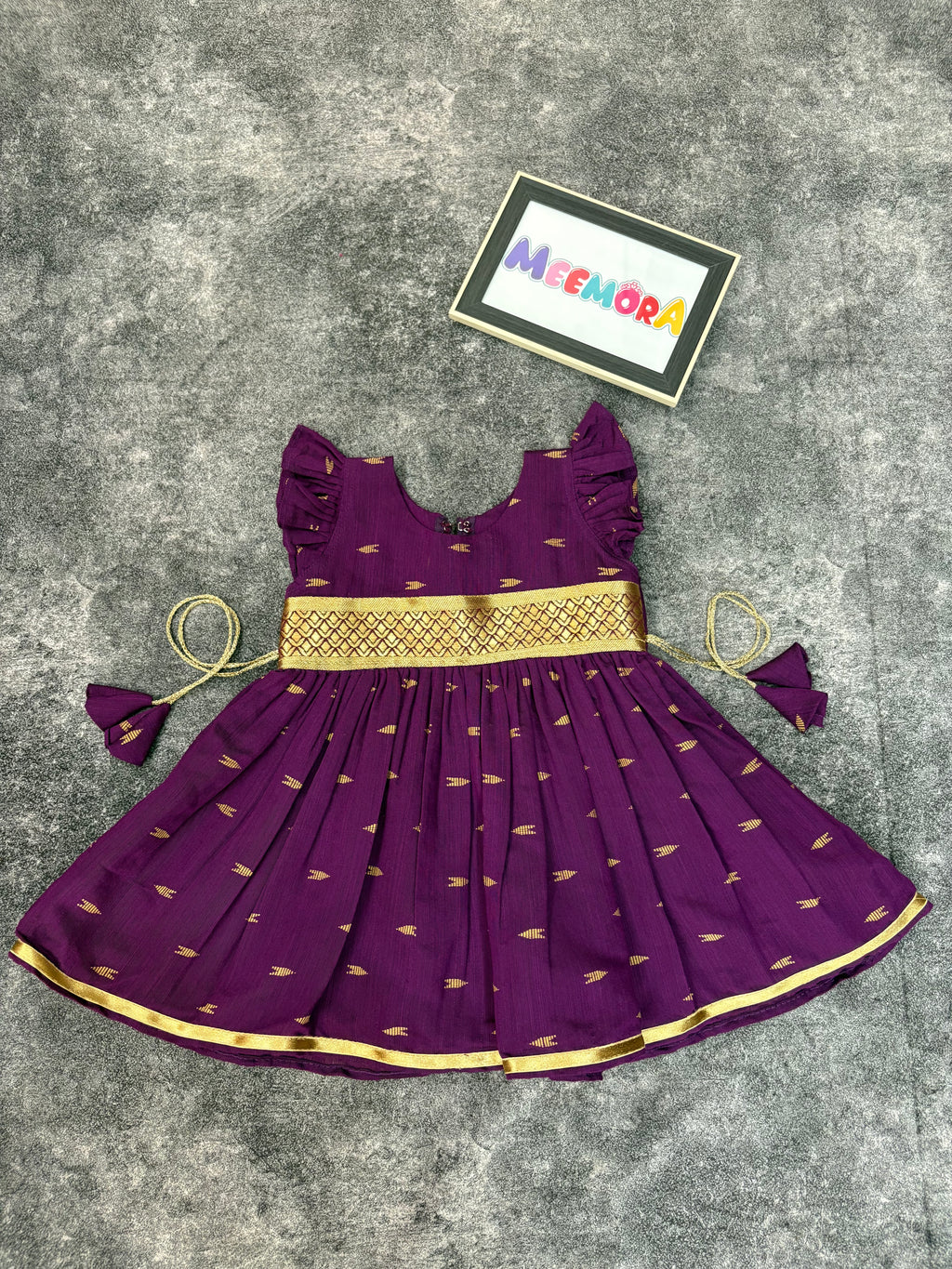 Wine Raw Silk Frock Kids Dress for Baby Girl