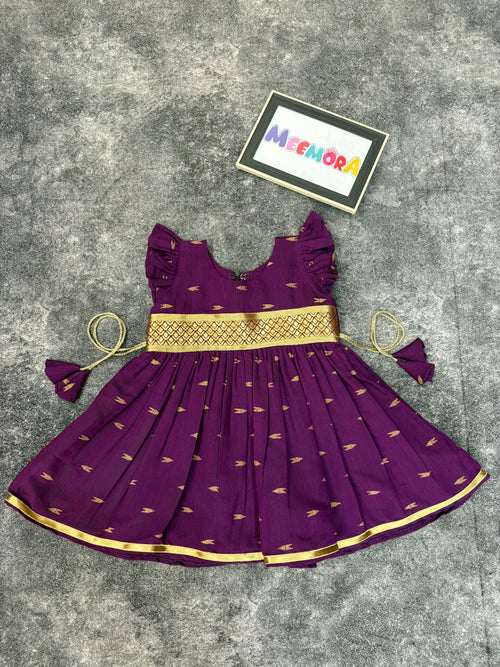 Wine Raw Silk Frock Kids Dress for Baby Girl