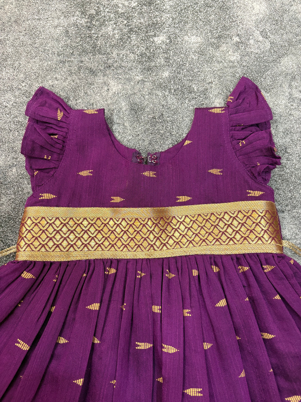 Wine Raw Silk Frock Kids Dress for Baby Girl