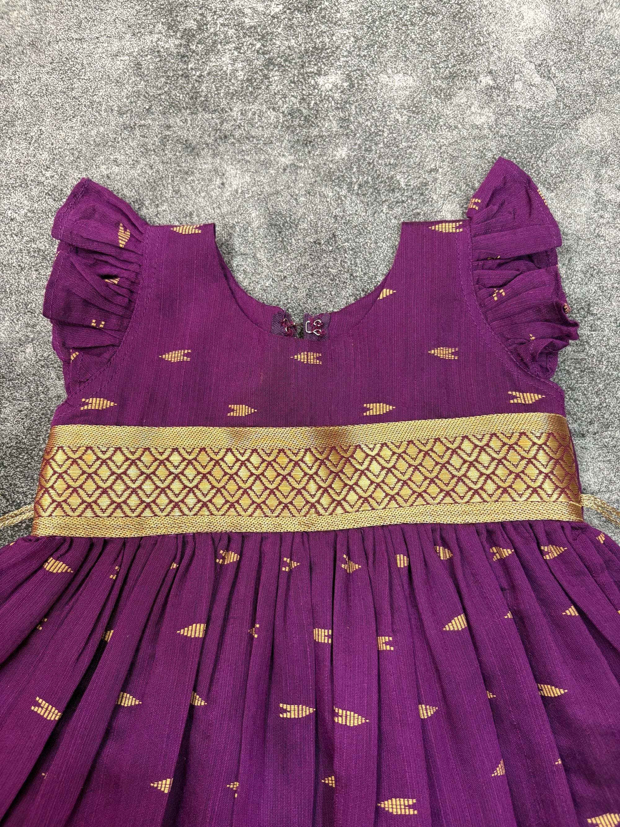 Wine Raw Silk Frock Kids Dress for Baby Girl