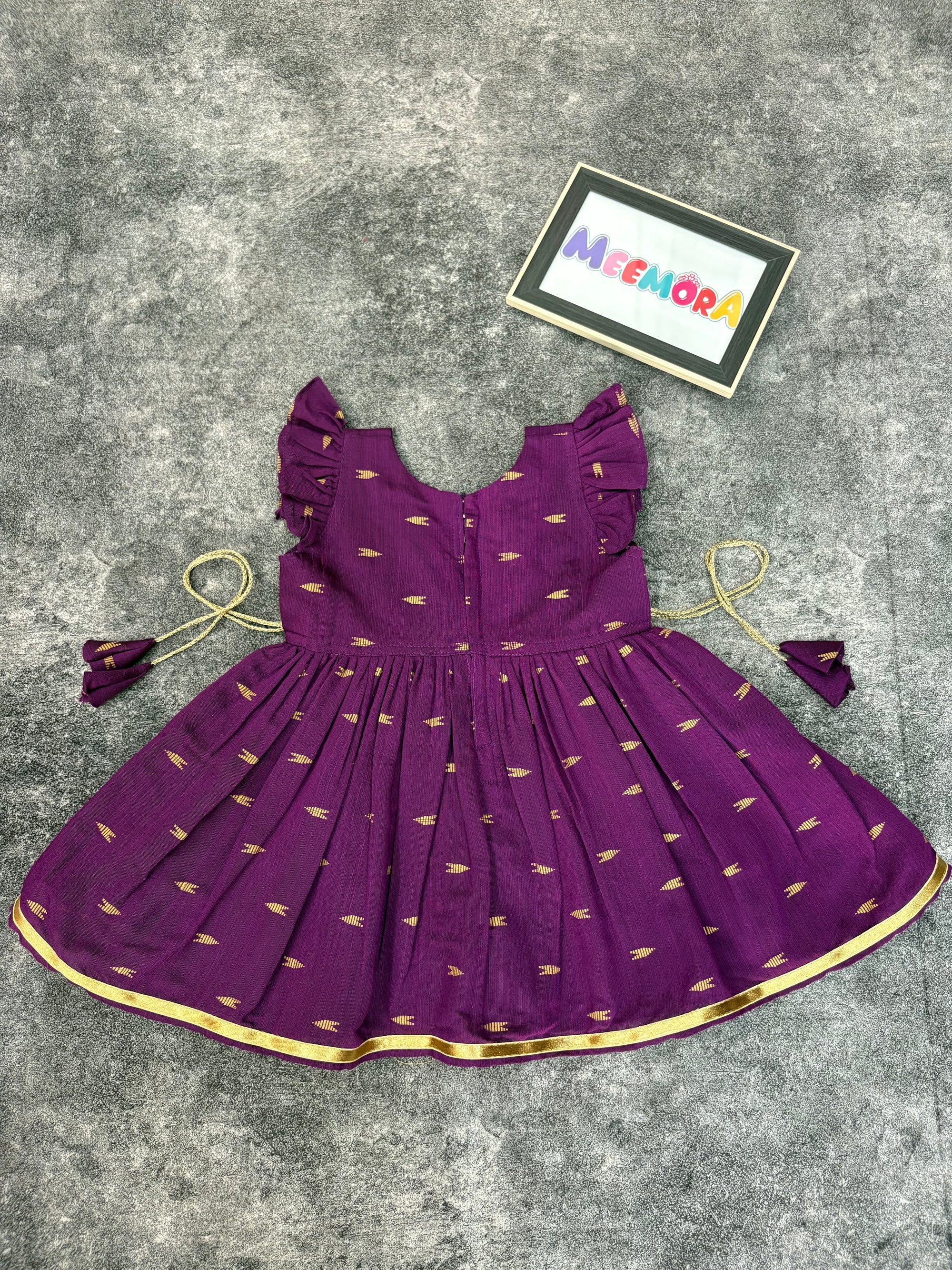 Wine Raw Silk Frock Kids Dress for Baby Girl