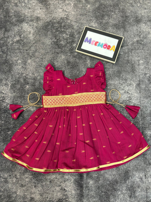 Rani Pink Raw Silk Frock Kids Dress for Baby Girl