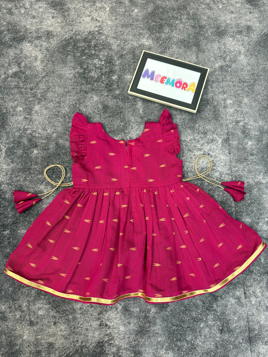 Rani Pink Raw Silk Frock Kids Dress for Baby Girl