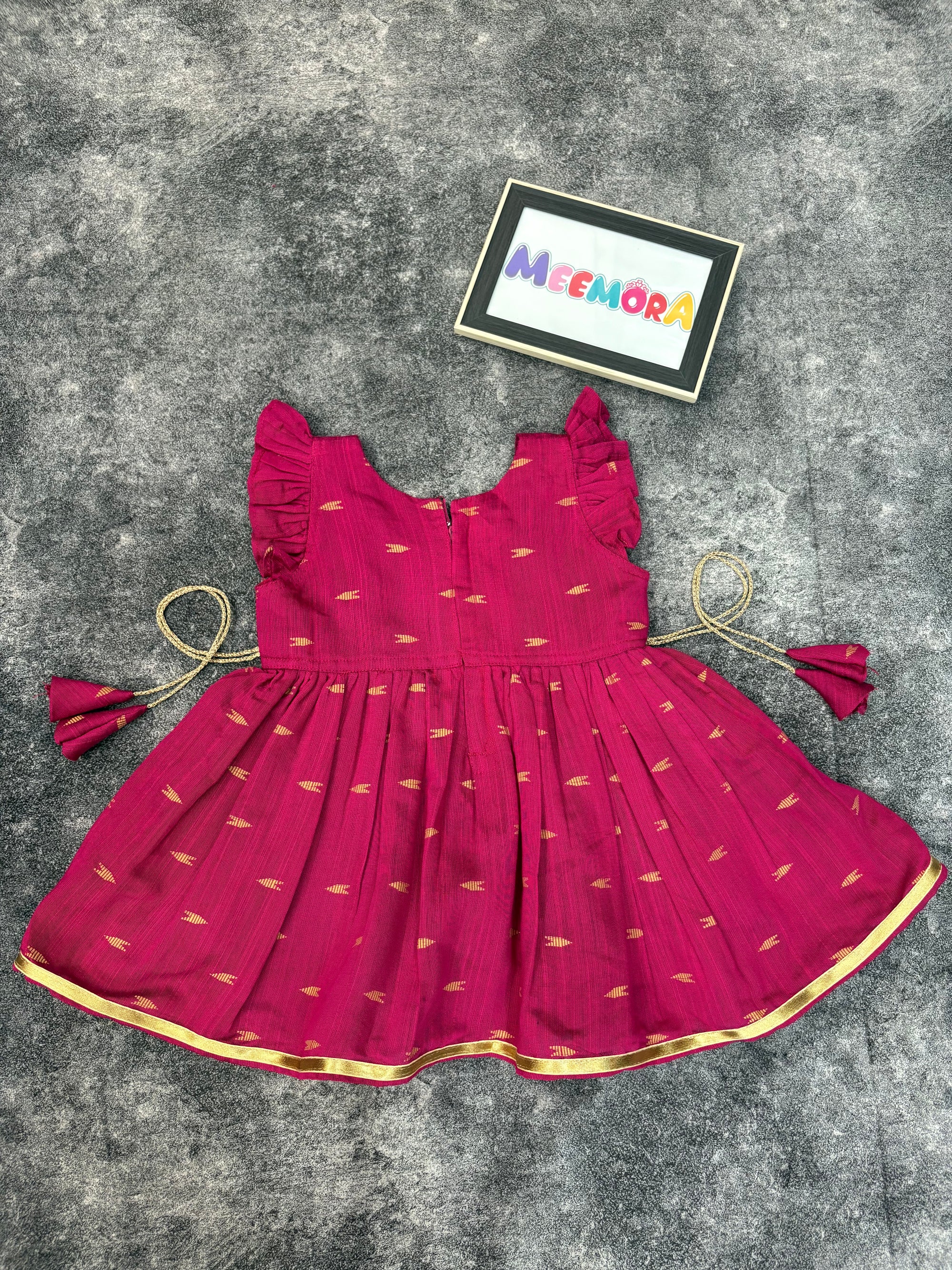 Rani Pink Raw Silk Frock Kids Dress for Baby Girl