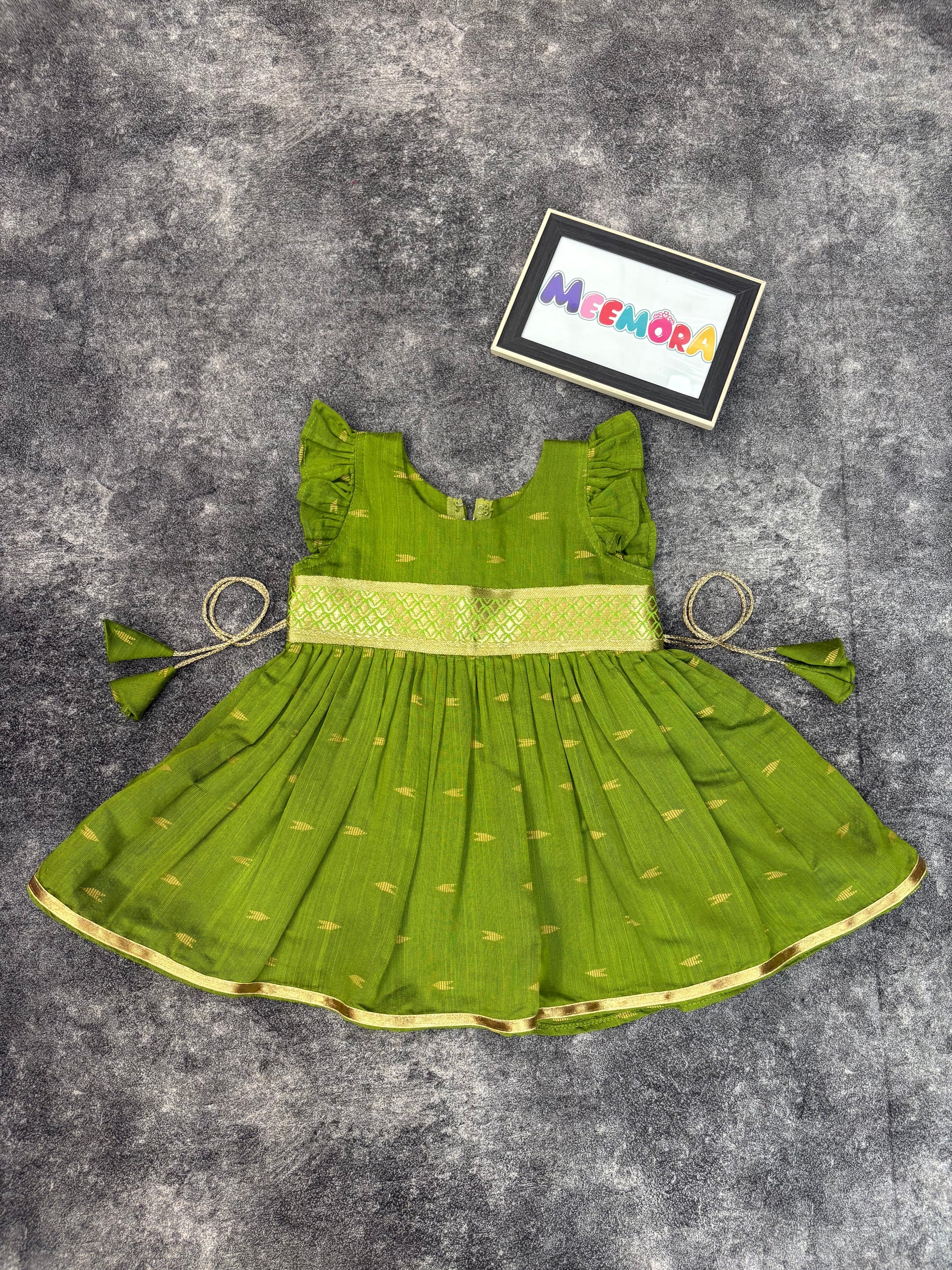 Mehendi Raw Silk Frock Kids Dress for Baby Girl