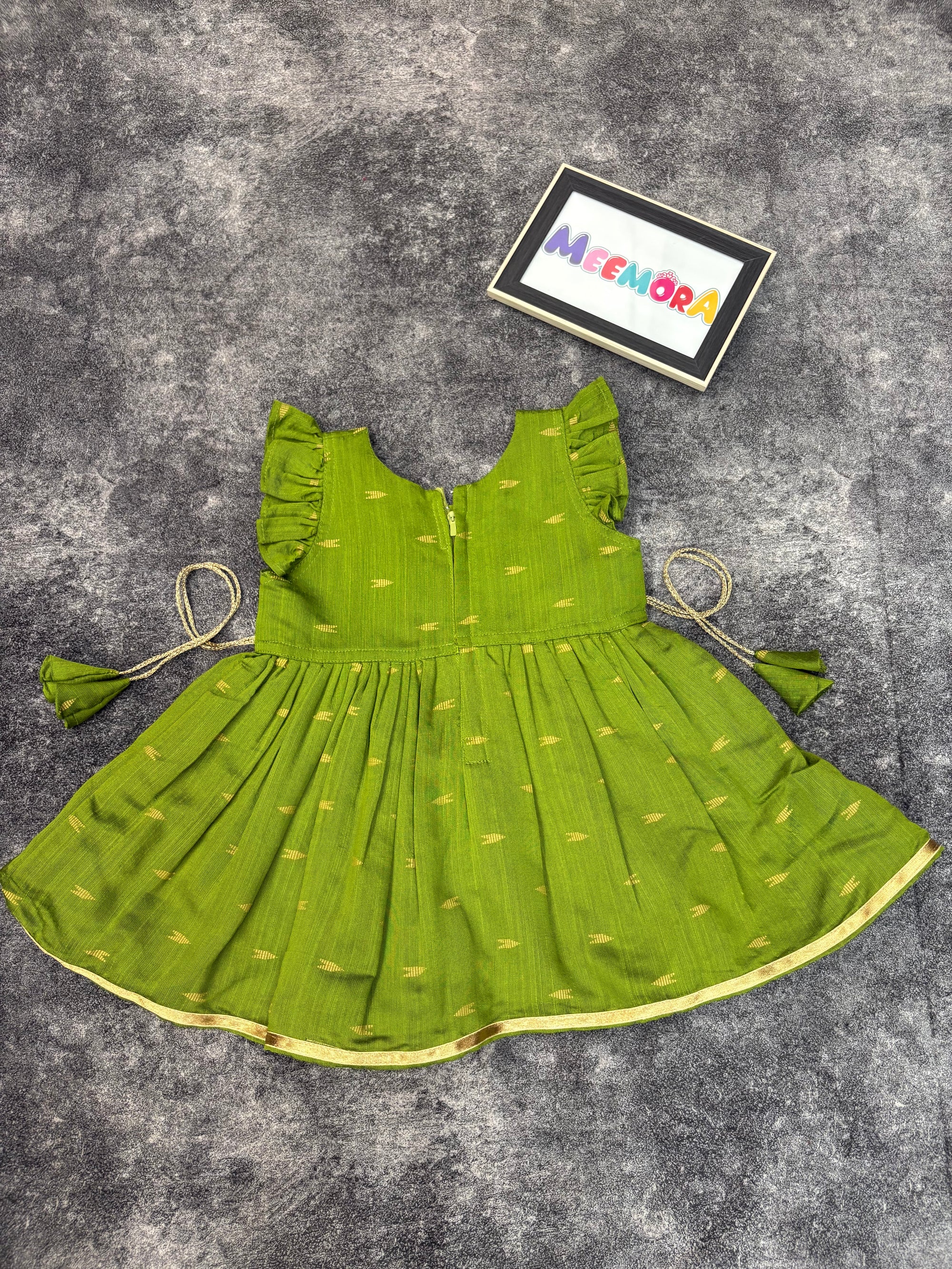 Mehendi Raw Silk Frock Kids Dress for Baby Girl