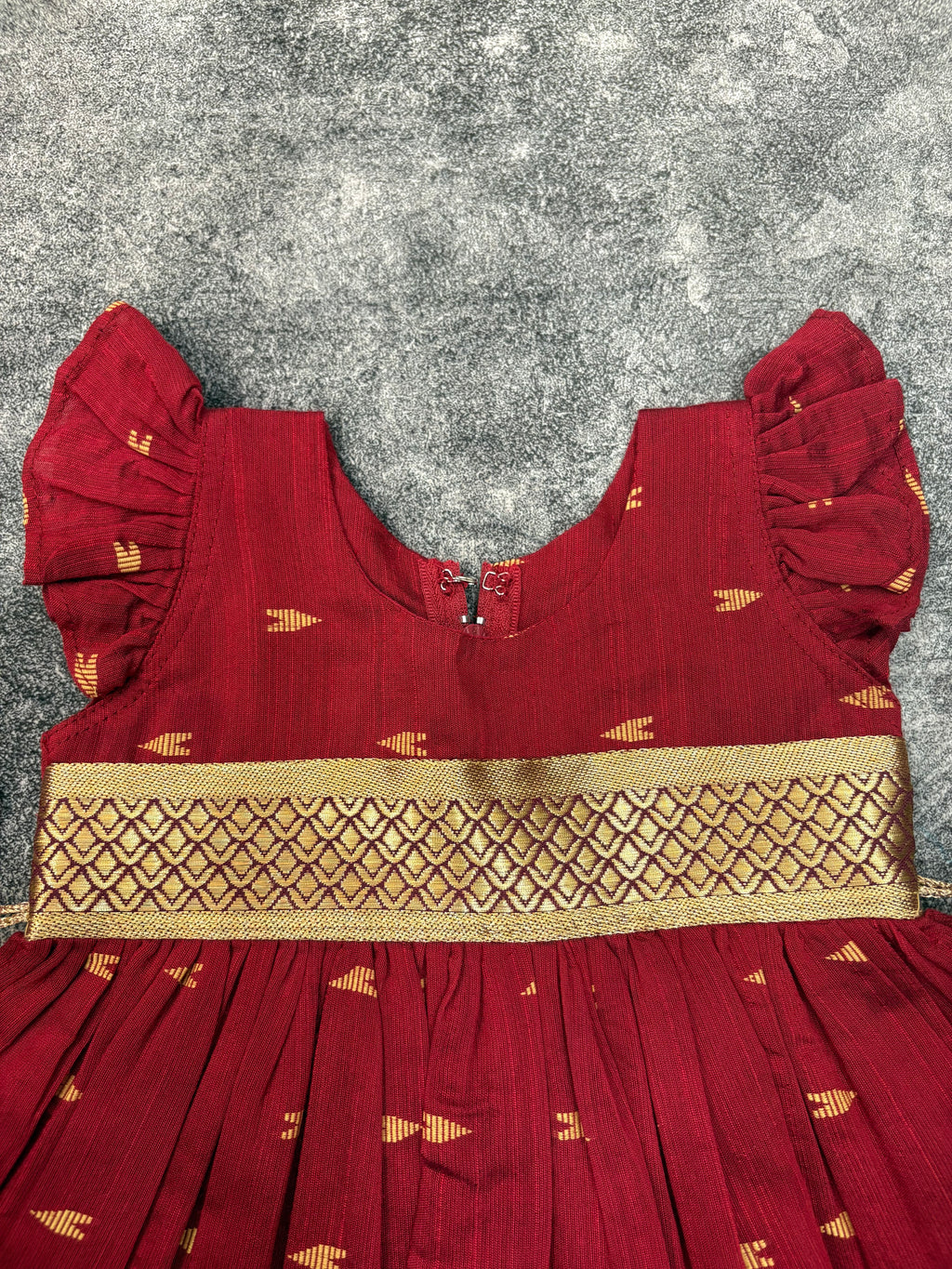 Maroon Raw Silk Frock Kids Dress for Baby Girl