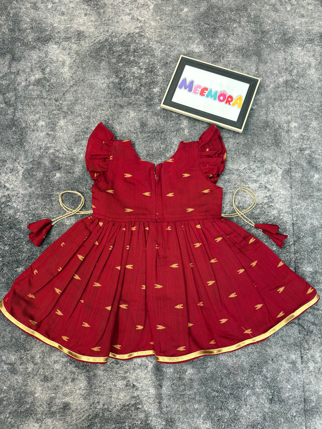 Maroon Raw Silk Frock Kids Dress for Baby Girl