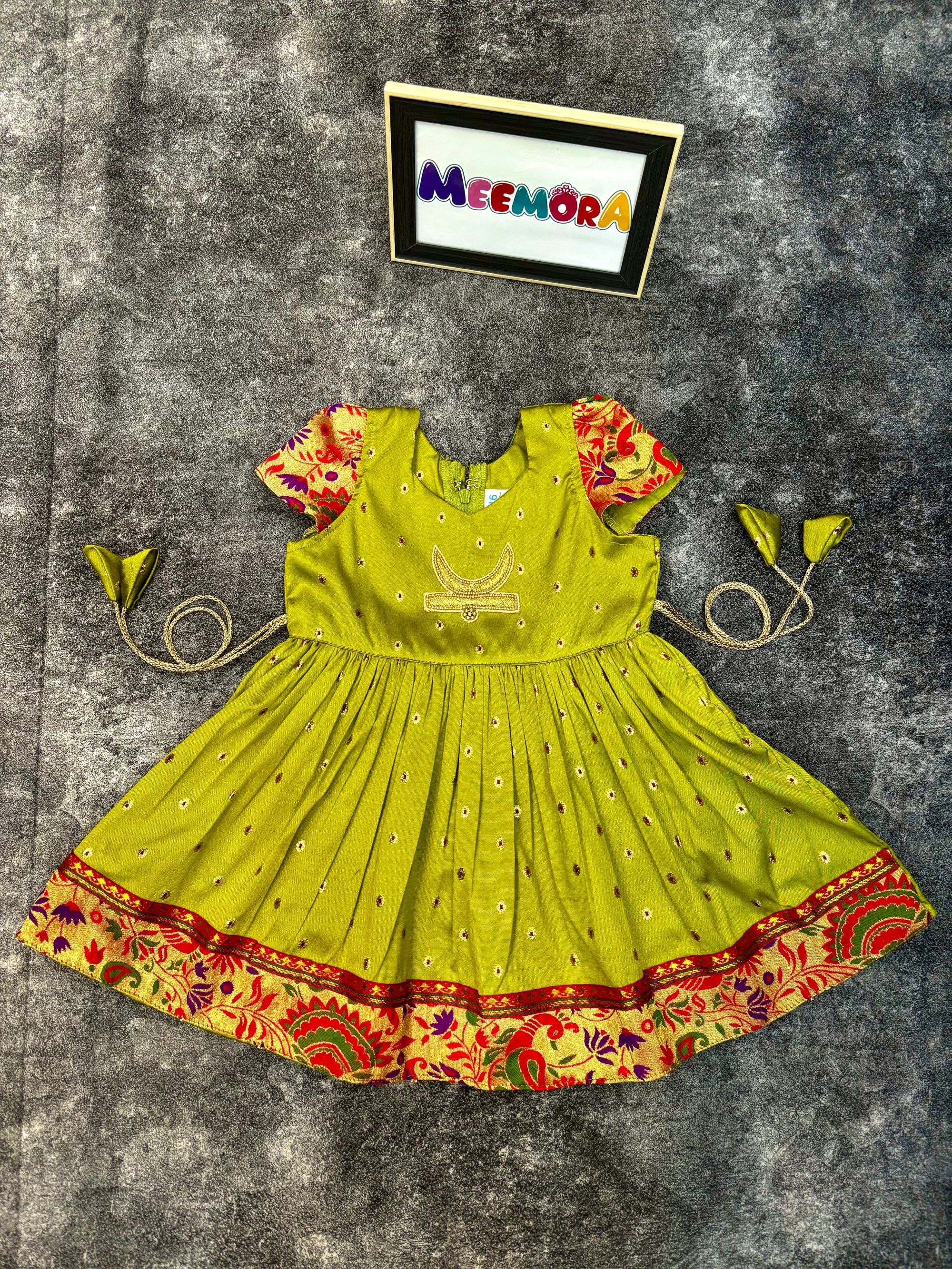 Mehendi Chandrakor Paithani Frock Dress