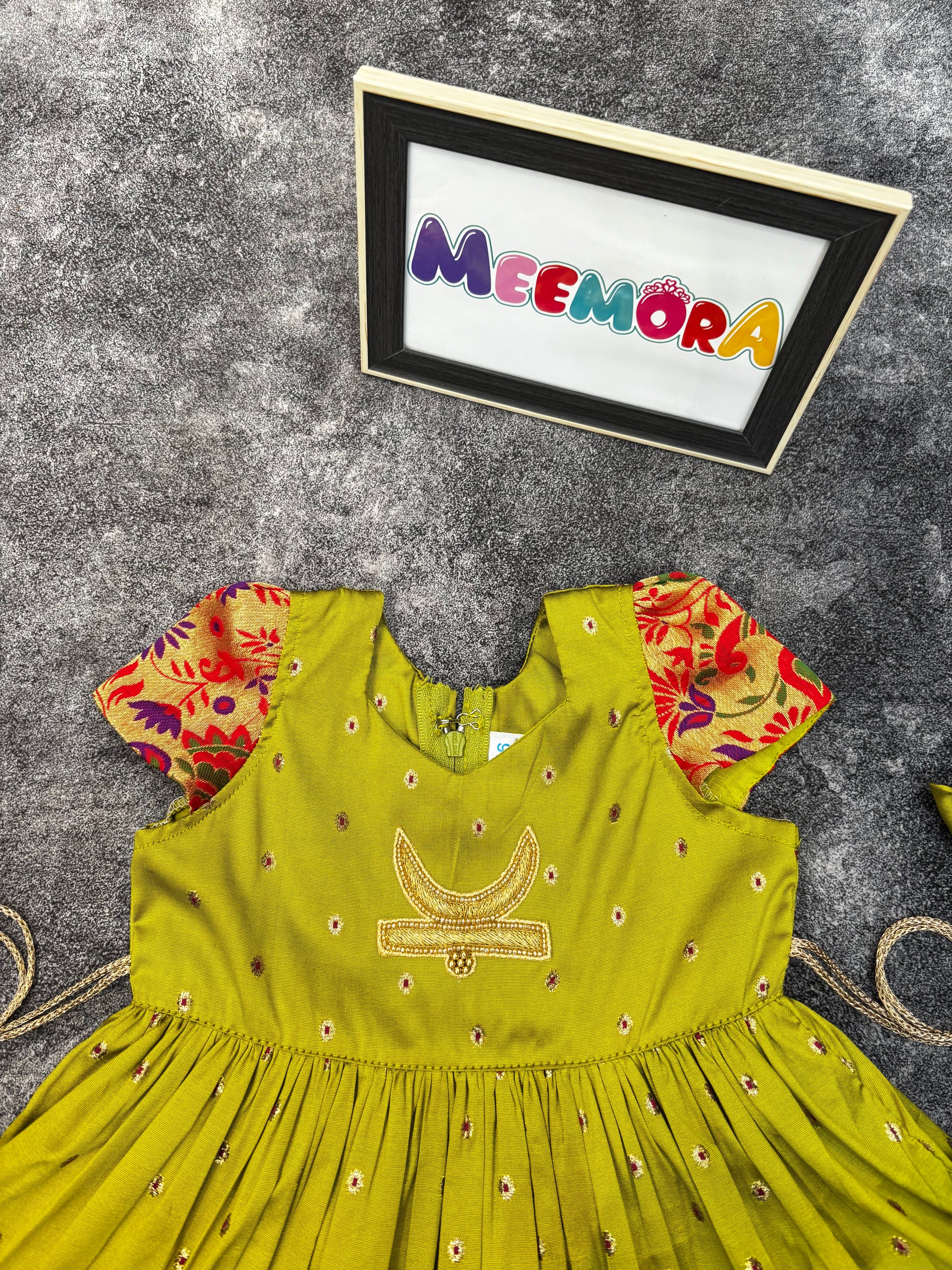 Mehendi Chandrakor Paithani Frock Dress