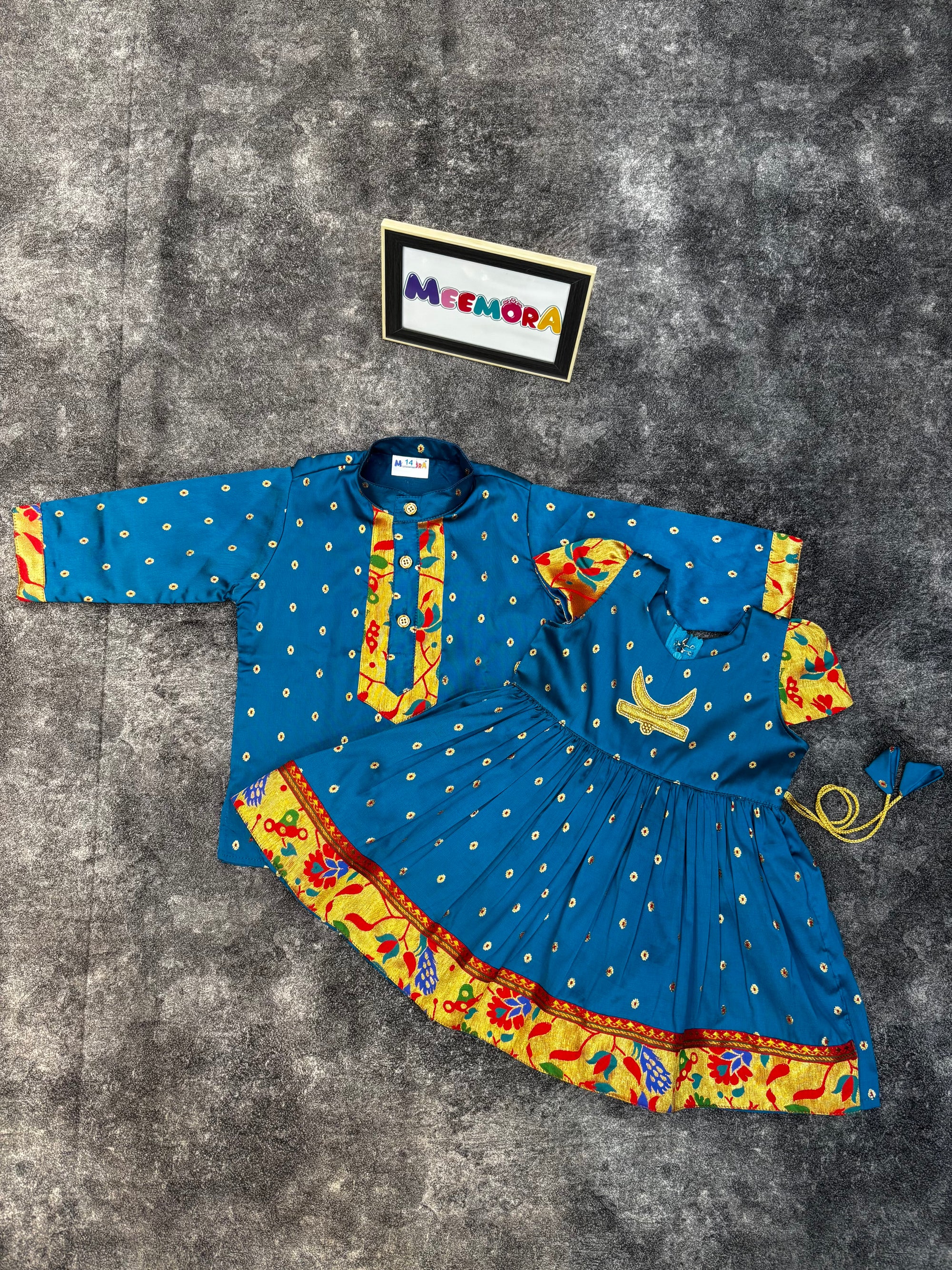 Chintamani Chandrakor Paithani Silk Frock & Kurta Pajama Combo