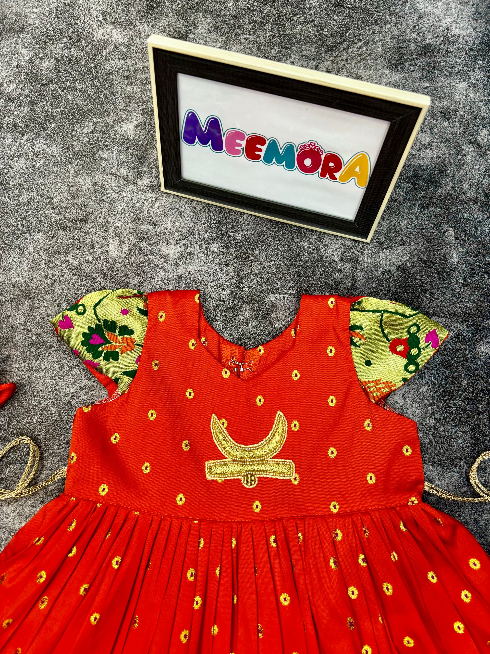 Orange Chandrakor Paithani Frock Dress