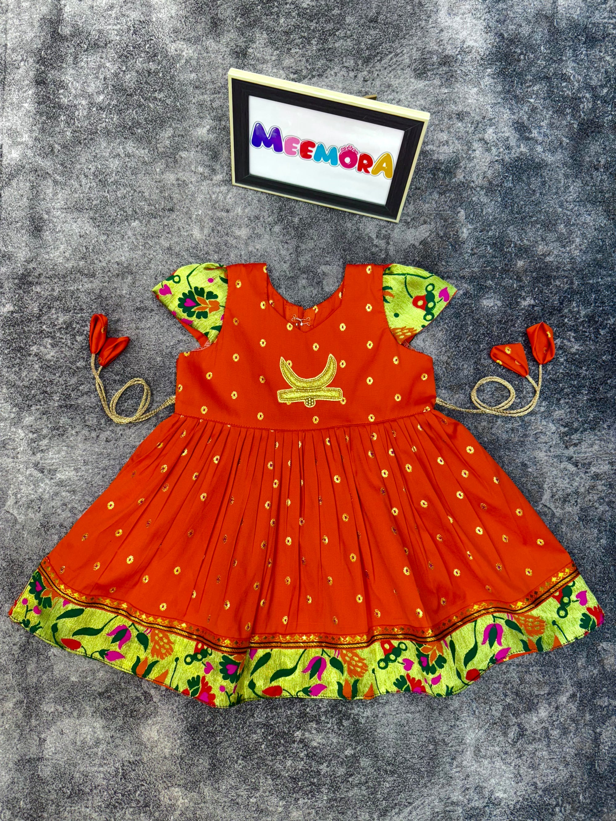 Orange Chandrakor Paithani Frock Dress