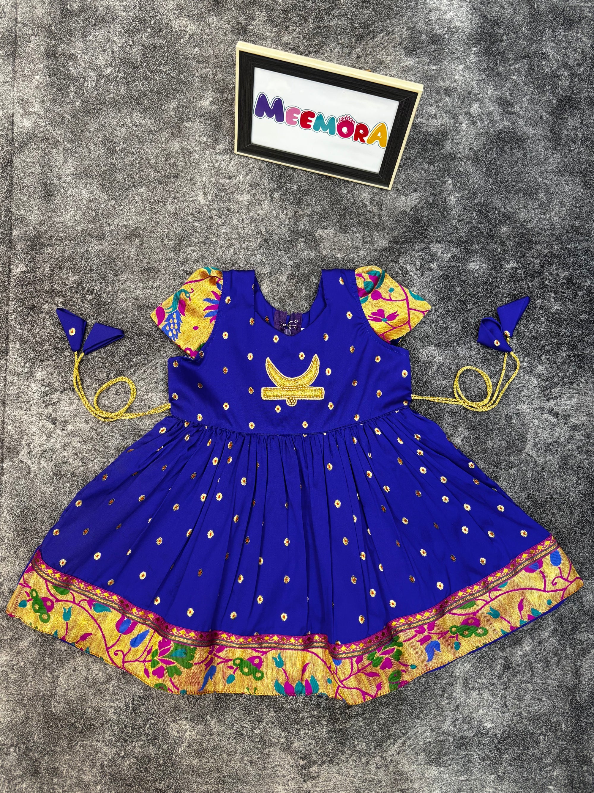 Royal Blue Chandrakor Paithani Frock Dress
