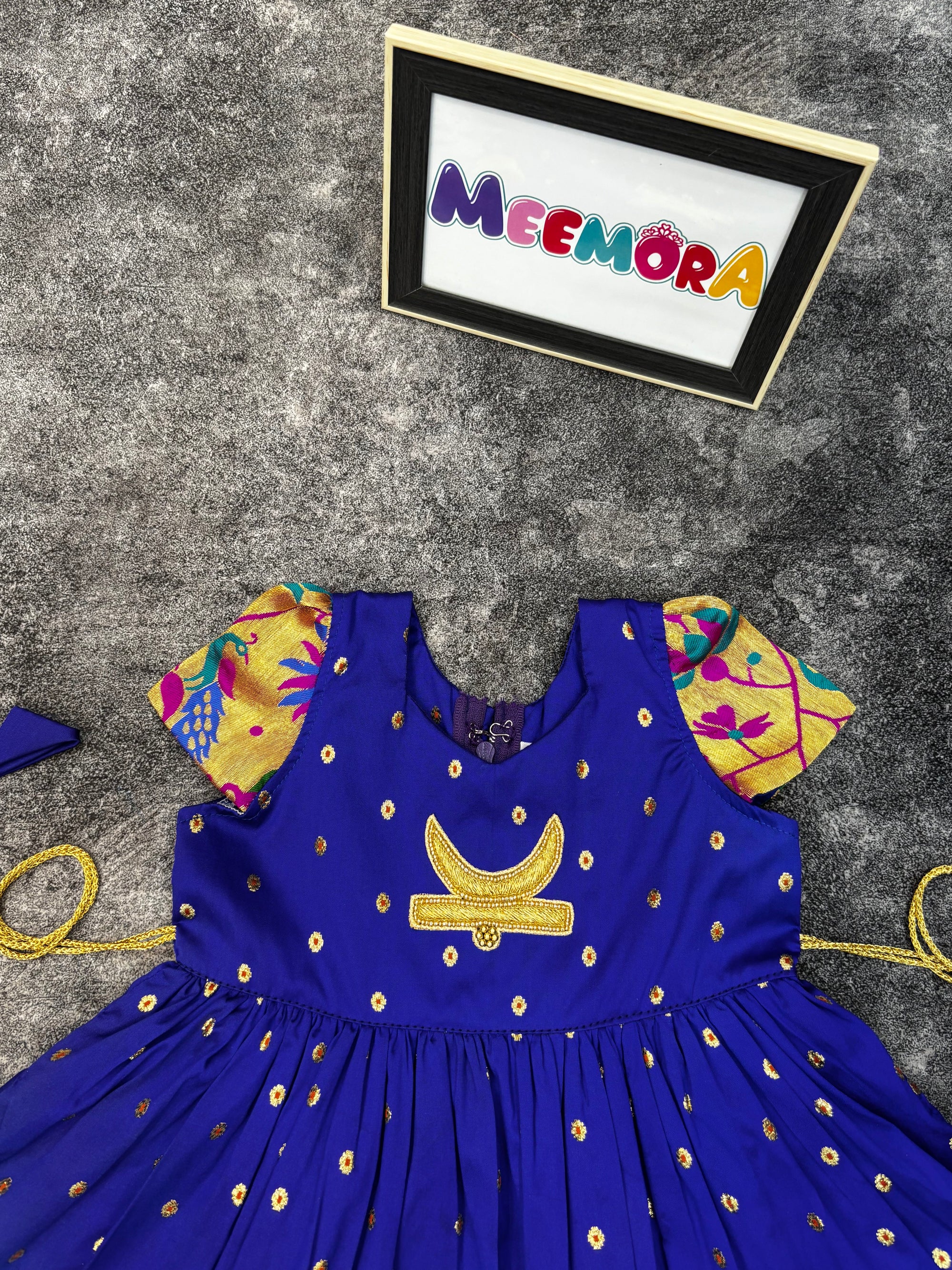 Royal Blue Chandrakor Paithani Frock Dress