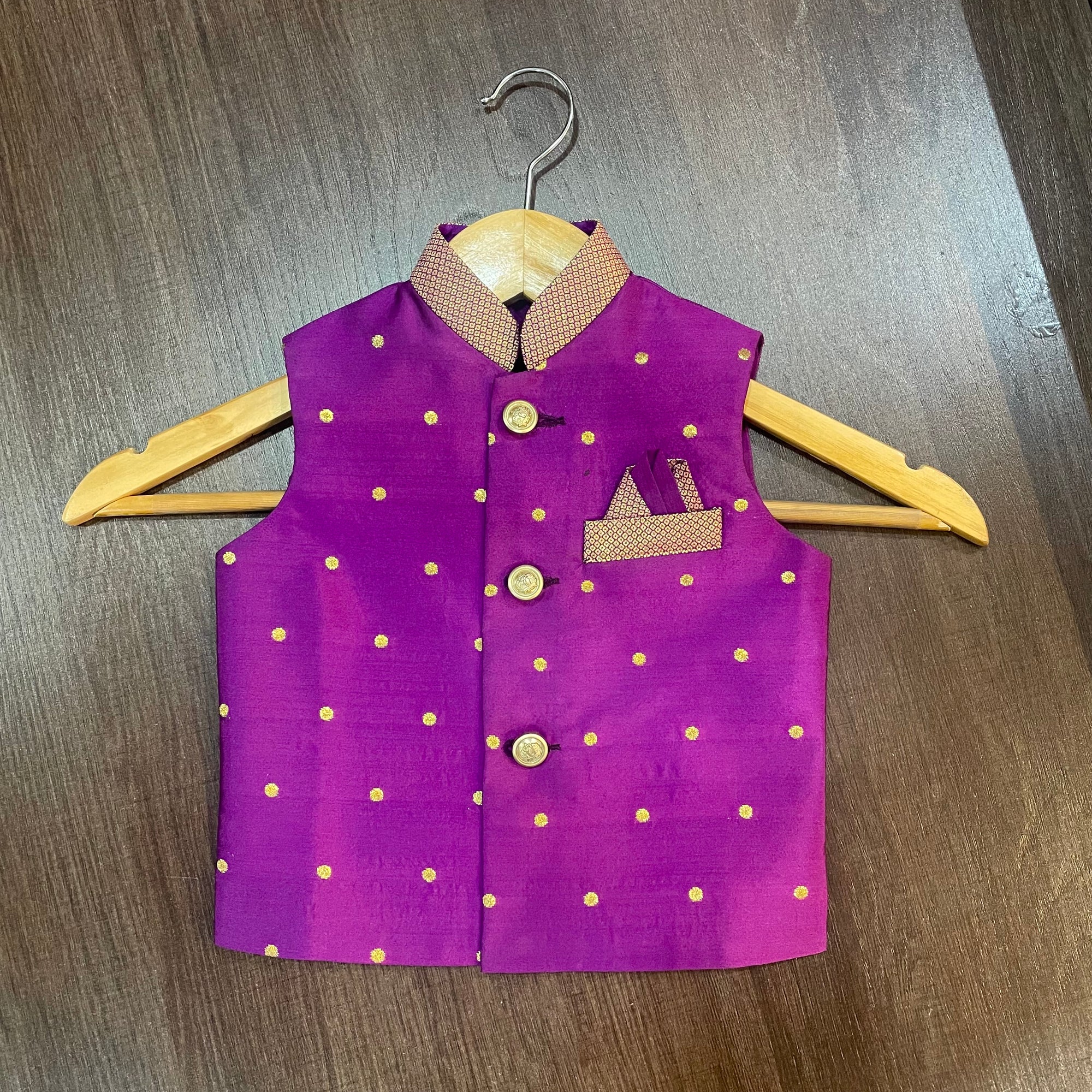 Purple Paithani Butta Modi Jacket For Boys