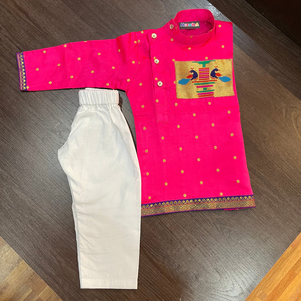 Neon Pink Paithani Styled Kurta Pajama