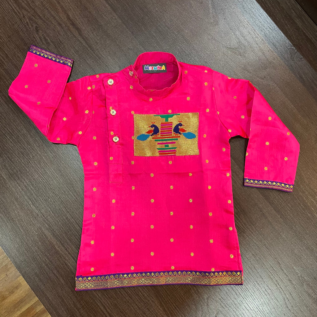 Neon Pink Paithani Styled Kurta Pajama