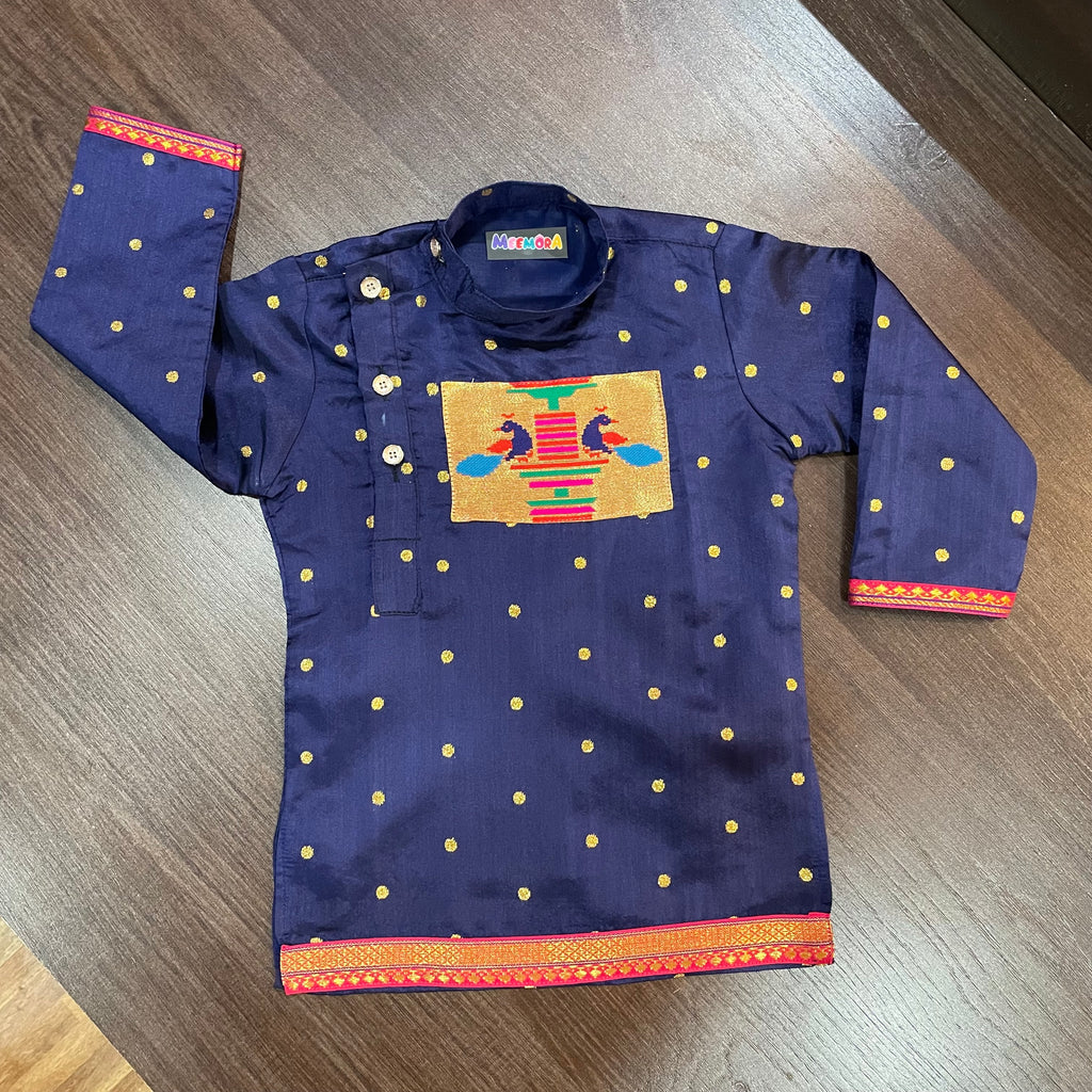 Navy Blue Paithani Styled Kurta Pajama