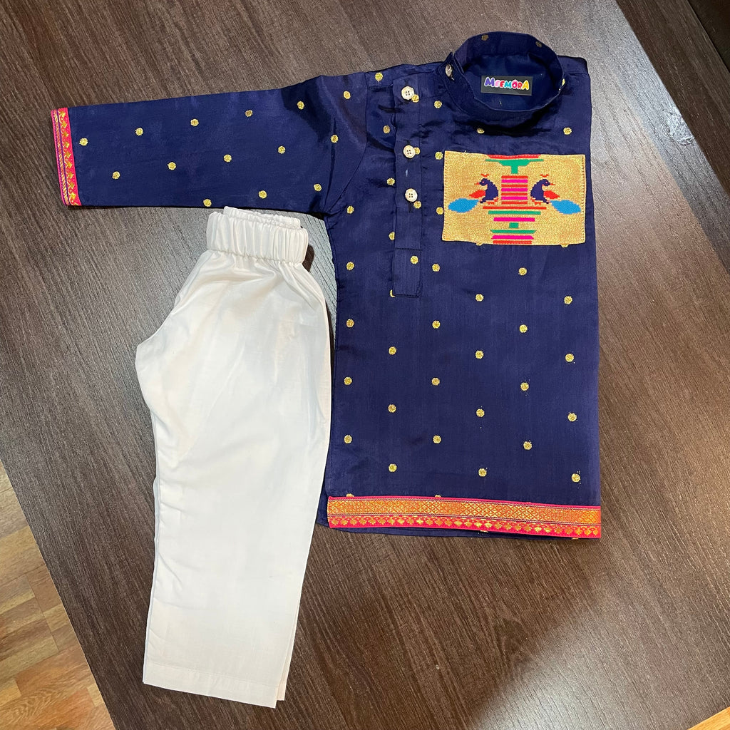 Navy Blue Paithani Styled Kurta Pajama