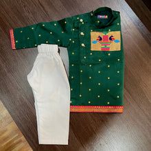 Load image into Gallery viewer, Bottle Green Paithani Styled Kurta Pajama
