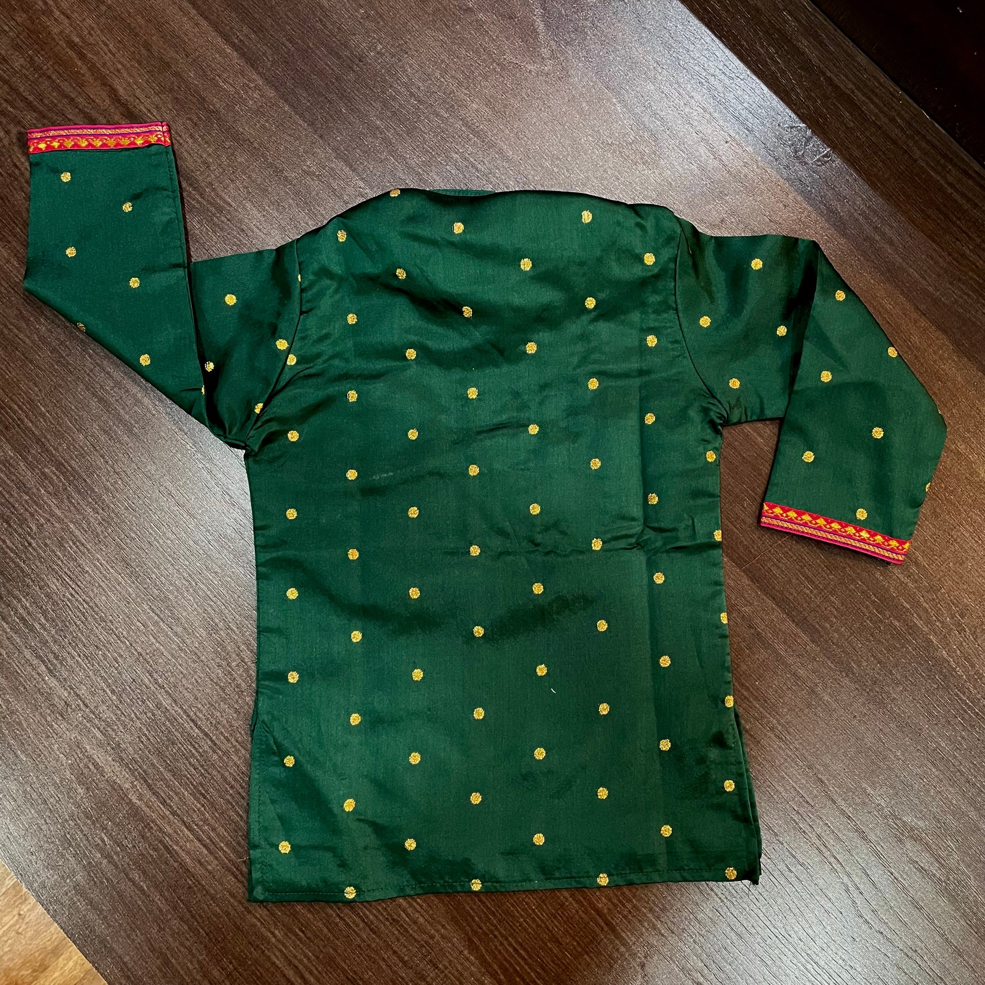 Bottle Green Paithani Styled Kurta Pajama
